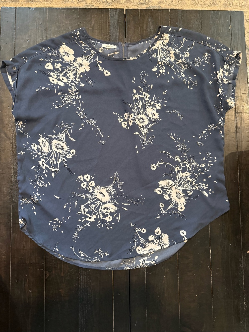 Maurices Navy Blue Floral Short Sleeve Blouse